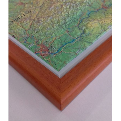 Georelief Českosaské Švýcarsko - nástěnná plastická mapa 80 x 60 cm Varianta: mapa v dřevěném rámu, Provedení: Pinos třešeň