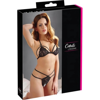 Cottelli Collection - Отворен дантелен комплект (черен) - XL