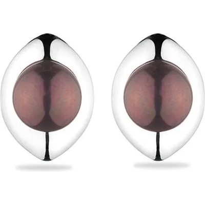 Swan Сребърни обици със сладководни черни перли GE051B Swan