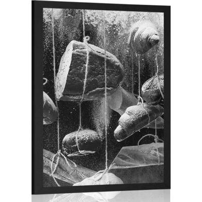 Plakát visící pečivo na laně v černobílém provedení - 60x90 no frame