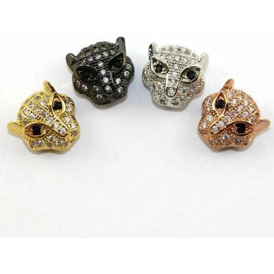 Mosazný korálek s kubickými zirkony - leopard - různá provedení - 11,5 x 11,5 x 7 mm - 1 ks Barva: Stříbrná