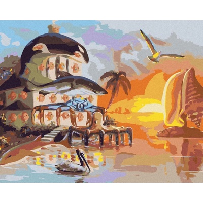 Zuty Malování Podle Čísel Dům A Plachetnice Z Mořských Tvorů A Západ Slunce D. Rusty Rust 40 x 8596530179771