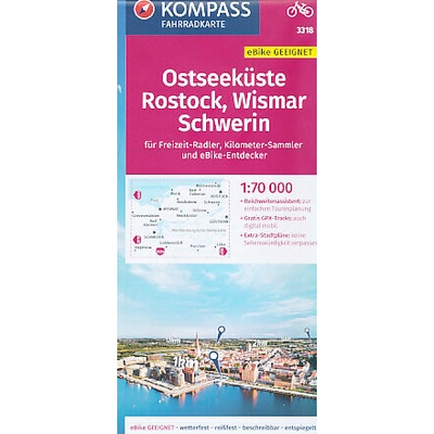 KOMPASS Fahrradkarte Ostseekste, Rostock, Wismar, Schwerin 1:70.000, FK 3318