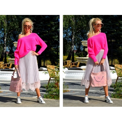 Fashionweek Pulóver s netopierími rukávmi SV107 ružový neón