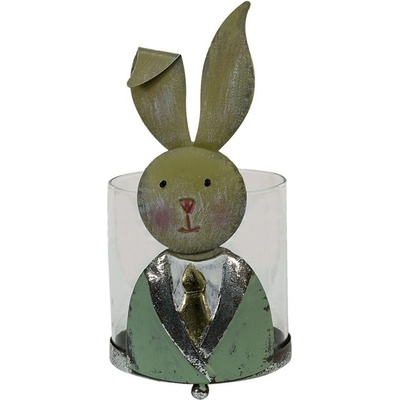 Svícen na čajovku s králíčkem v saku - 11*10*22 cm - Clayre & Eef
