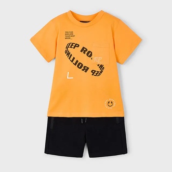 Mayoral Комплект трикотаж "distance" с тениска в оранжево и къси панталони в черно за мини момче Майорал