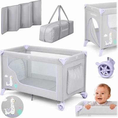 RicoKids Skladacia cestovná postieľka s matracom grey