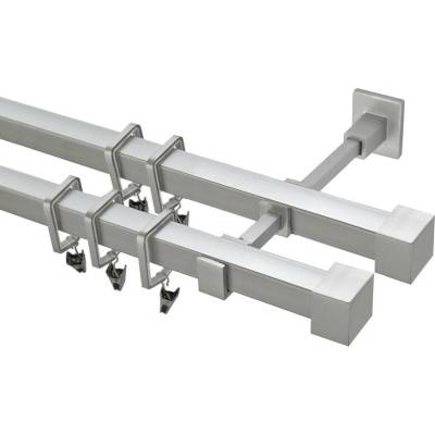 OK-GarnýžeCZ Garnýž kovová hranatá dvouřadá 20x20mm Klasik satina 360 cm do stěny / kroužky s žabkou