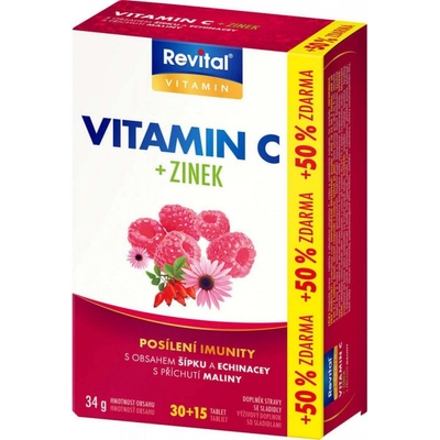 Vitar Vitamin C + zinek + echinacea a šípek 30+15 tablet
