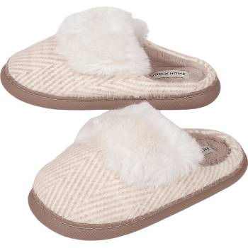 Image 1 of Дамски домашни пантофи в млечно бяло и кафяво с пух
