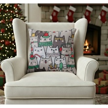BBK Vánoční polštář Santa cat šedá mikrovlákno 40x40