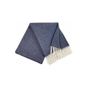 Interblanket Луксозно Одеяло От Мериносова Вълна И Кашмир - 140/200 См | Тъмносин С Фин Рибена Кост Мотив