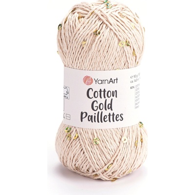 Priadza s flitrami YarnArt Cotton Gold Paillettes 7104 svetlá béžová so zlatom