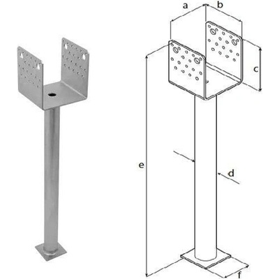 Domax zapuštěná patka sloupku typu U Žárový zinek (ZNO) PSS R500 120 - 121 x 120 x 125 x 4.0 mm