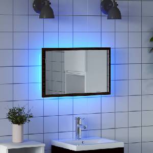 vidaXL Огледало за баня с LED осветление, черен дъб, 60x8, 5x37 см (862547)