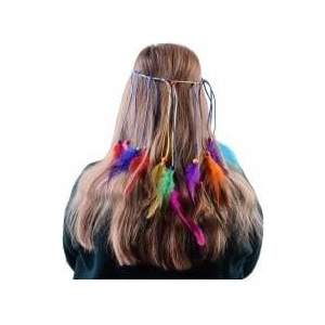 Jokomisiada Boho Headband with Colorful Feathers and Beads ZA5581