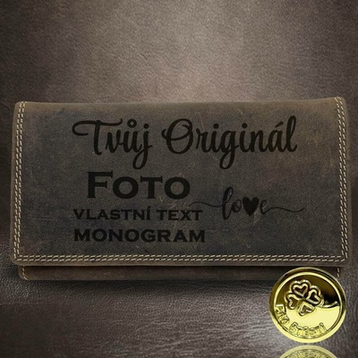 Dámská hnědá kožená peněženka TILLBERG s textem monogramem nebo fotkou monogram a text
