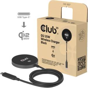 Club 3D Клубно 3D безжично зарядно устройство - CAC-3027 (Qi2 25W безжично, 1 м, черно) (CAC-3027)