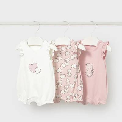 Mayoral Сет 3 къси пижами Бебешко розов цвят с мечета за новородено момиче Mayoral