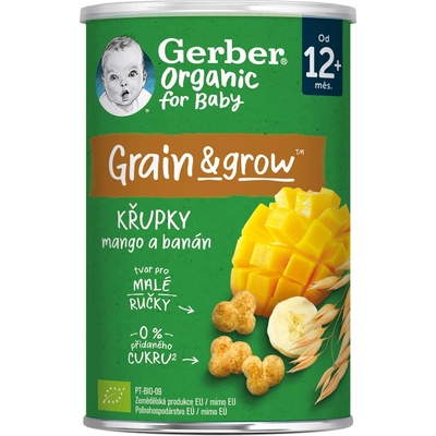Gerber Organic CHRUMKY Kukurično-ovsené s mangom a banánom (od ukonč. 12. mesiaca) 35 g