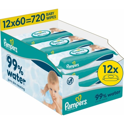 Pampers Vlhčené ubrousky Aqua 12 x 60 ks bez plastu