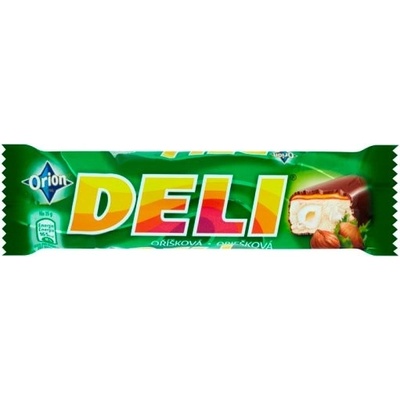 Orion DELI Oriešková tyčinka s lieskovými orechami a karamelom máčaná v horkej čokoláde 35 g