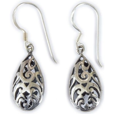 Sanu Babu stříbrné naušnice ve tvaru kapky ornamenty Nepál 3C stříbrná