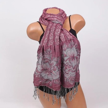 Image 1 of Стилен дамски шал в розово с цветя и ресни
