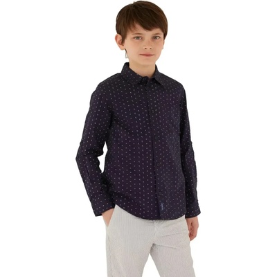 GUESS Тъмно синя риза с дълъг ръкав за момче покрита с контрастни детайли Guess