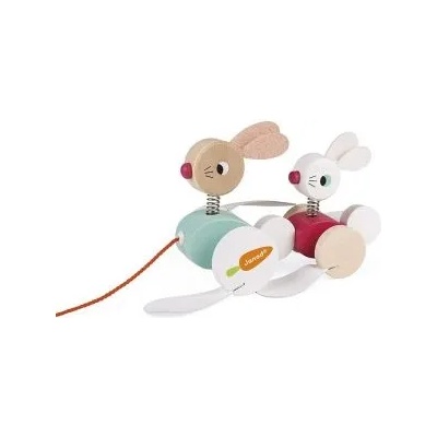 Janod - Дървена играчка - Зайчета за дърпане (J08207)