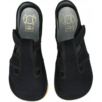 Čierne barefoot papuče pre chlapca kožená stielka papuče na suchý zips