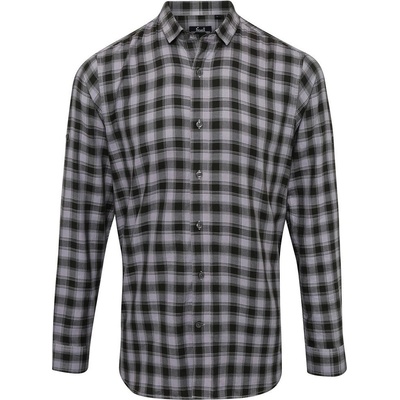 Premier Workwear pánska bavlnená károvaná košeľa oceľovo šedá/čierna