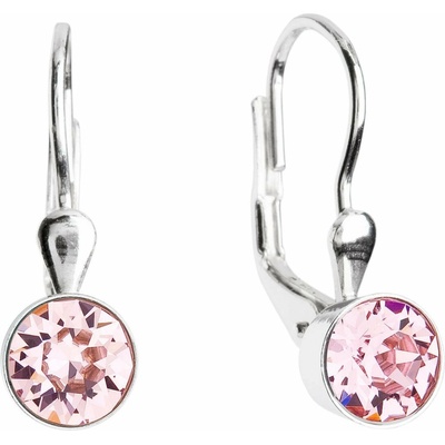 Evolution Group strieborné náušnice visiace s krištálmi ružové okrúhle 31112.3 light rose
