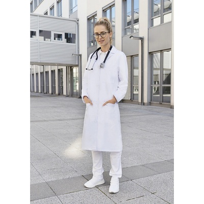 Karlowsky dámsky lekársky a laboratórny plášť Basic s klopovým golierom biela