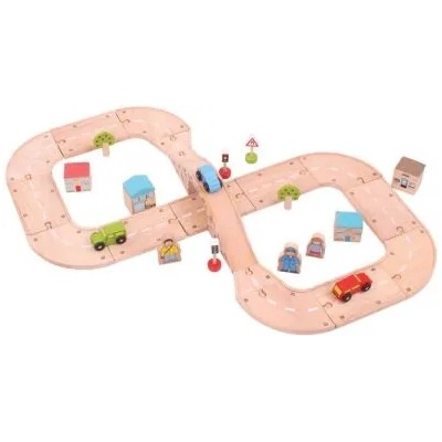 Bigjigs Toys - Дървен път с колички - Град (BJT031)