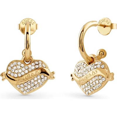 Guess Třpytivé pozlacené náušnice 2v1 Srdíčko JUBE05477JWYGT/U