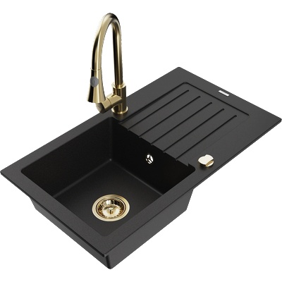 Mexen Pablo гранитна мивка с 1 камера с отцедник и кухненски смесител Elia, (6510-77-670101-50)