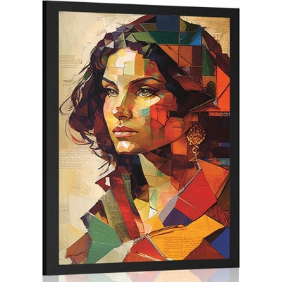 Plagát profil ženy v patchwork dizajne