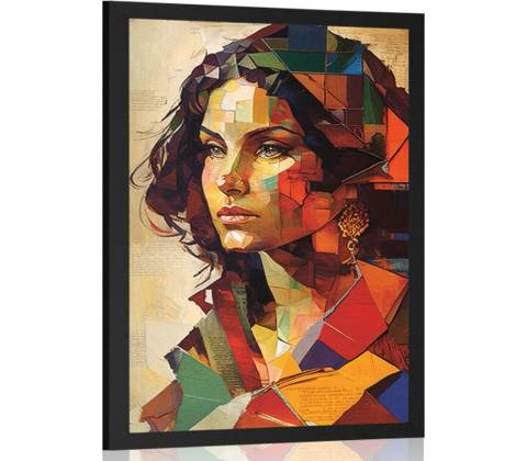 Plagát profil ženy v patchwork dizajne