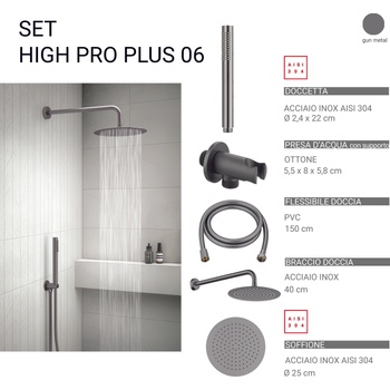 Gedy Комплект душ High Pro Plus 06, пита 25 см, сиво (0000GYHP1010600)