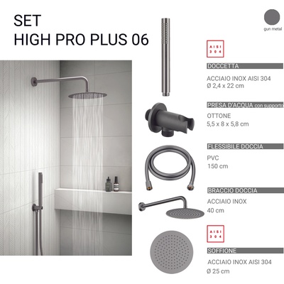 Gedy Комплект душ High Pro Plus 06, пита 25 см, сиво (0000GYHP1010600)