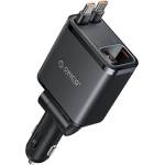 ORICO Зарядно за кола с вградени 2xUSB-C кабелa и USB-A и USB-C изходи - Orico Car Charger With USB-C Cable 45W (черен) (ORICO-TR-45-1A3C)