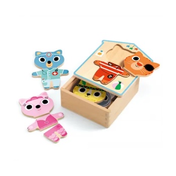 Image 1 of DJECO - Дървен пъзел - Облечи животните (DJ01678)