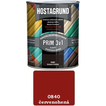 Barvy a laky Hostivař Hostagrund PRIM 3v1- mutifunkčná základná i vrchná farba 840 červenohnedá 0,6 l