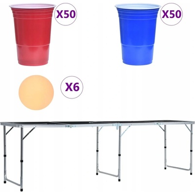 shumee Skladací stôl na beer pong s pohármi a loptičkami 240 cm