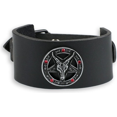 Leather & steel fashion Гривна Бафомет - черен - кристално червено - LSF1 64-a