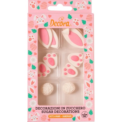 Jedlá dekorácia Decora z cukru - Zajkove ušká, labky a chvostík (10ks)