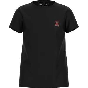 GUESS Изчистена черна тениска за момиче с малко мече за акцент Guess