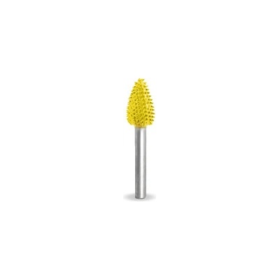 Tvrdokovová rotačná ihličková rašplička tvar Plameňa priemer 6,4mm stopka 3,2mm, Drsnosť Ihličiek Saburrtooth USA Žltá - Jemná