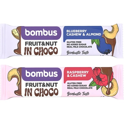 BOMBUS Fruit & Nut bar in choco raspberry & cashew 40g